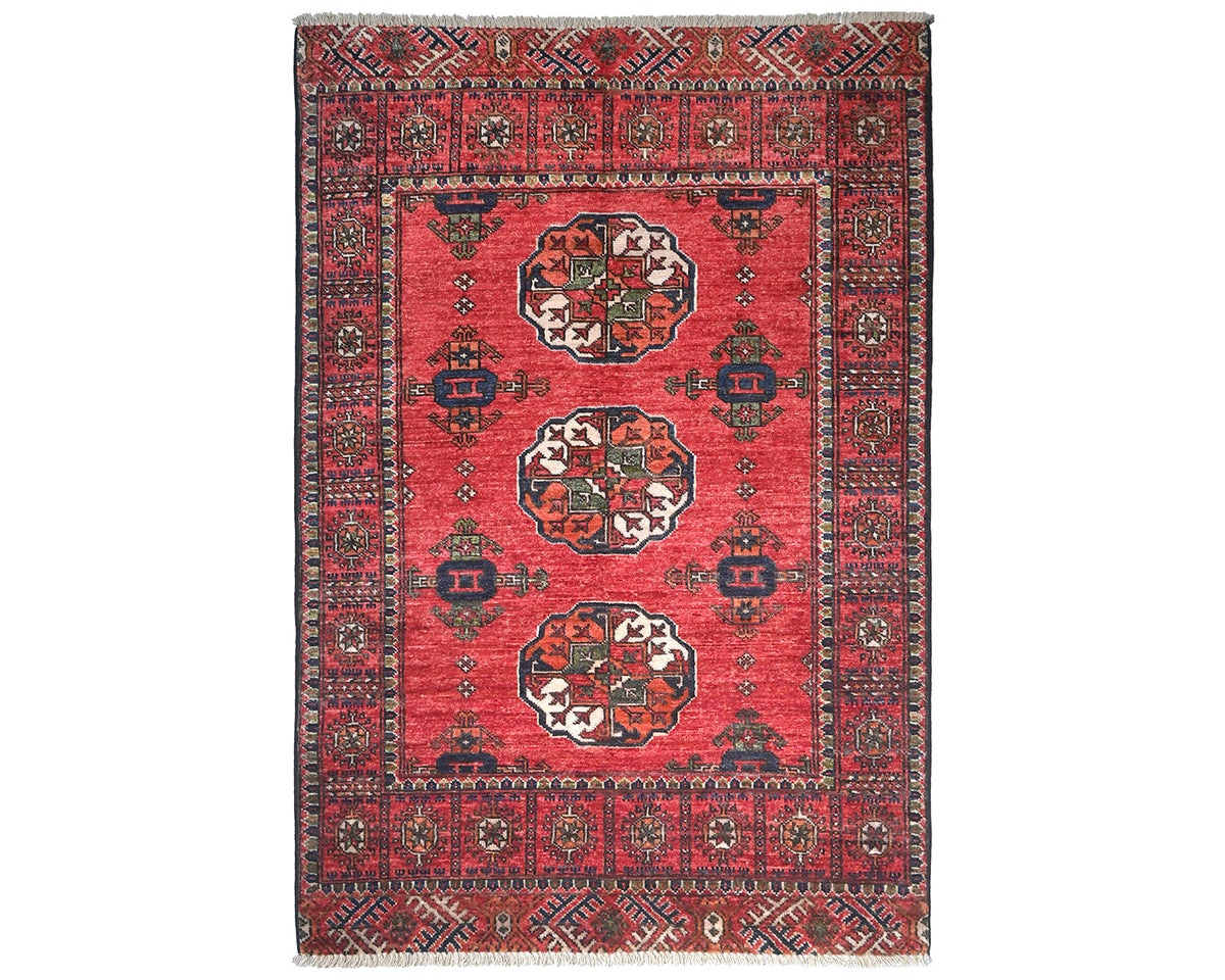 3x5 Red Ersari Afghan Hand Knotted Veg Dye Wool Area Rug
