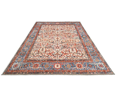 Alfombra afgana Aryana de lana teñida con vegetales, anudada a mano, de 9 x 12 pulgadas, color gris y azul
