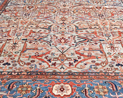 Alfombra afgana Aryana de lana teñida con vegetales, anudada a mano, de 9 x 12 pulgadas, color gris y azul