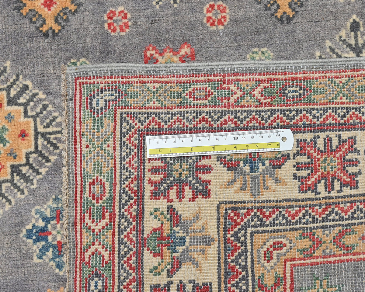 4x7 Gray Kuba Afghan Hand Knotted Wool Area Rug