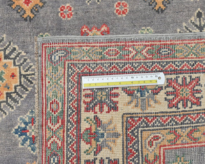 4x7 Gray Kuba Afghan Hand Knotted Wool Area Rug