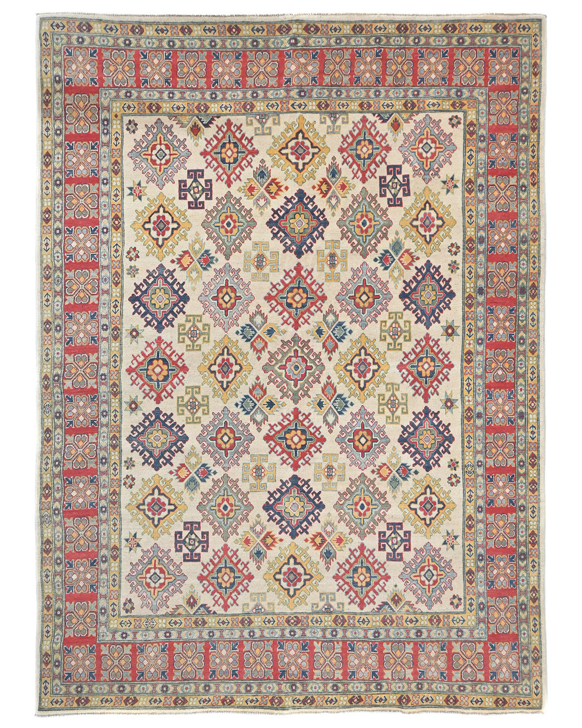 Alfombra afgana Kuba beige de lana anudada a mano de 8 x 10 pulgadas