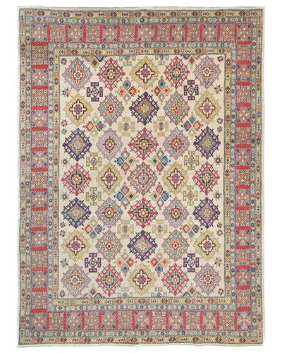 Alfombra afgana Kuba beige de lana anudada a mano de 8 x 10 pulgadas