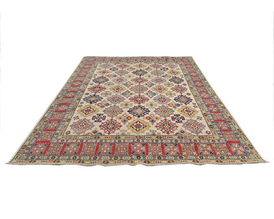 Alfombra afgana Kuba beige de lana anudada a mano de 8 x 10 pulgadas
