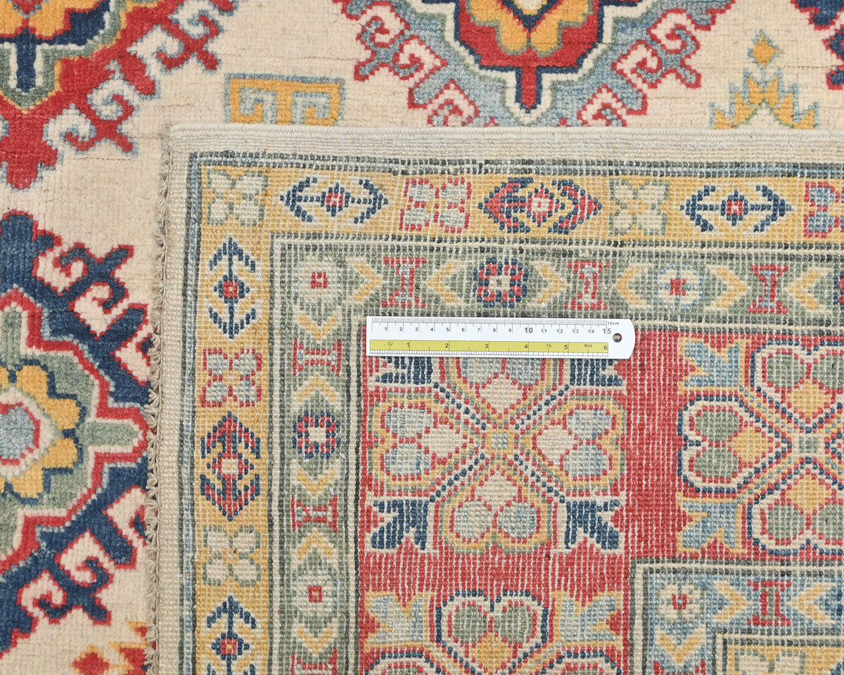 Alfombra afgana Kuba beige de lana anudada a mano de 8 x 10 pulgadas