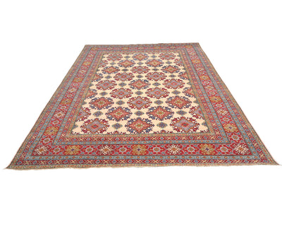 Alfombra afgana Kuba beige de lana anudada a mano de 9 x 12 pulgadas