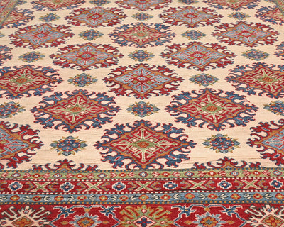 Alfombra afgana Kuba beige de lana anudada a mano de 9 x 12 pulgadas