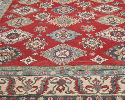 Alfombra afgana Kuba roja de lana anudada a mano de 9 x 12 pulgadas