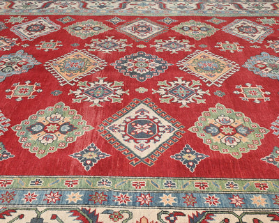 Alfombra afgana Kuba roja de lana anudada a mano de 9 x 12 pulgadas