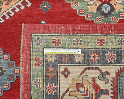 Alfombra afgana Kuba roja de lana anudada a mano de 9 x 12 pulgadas