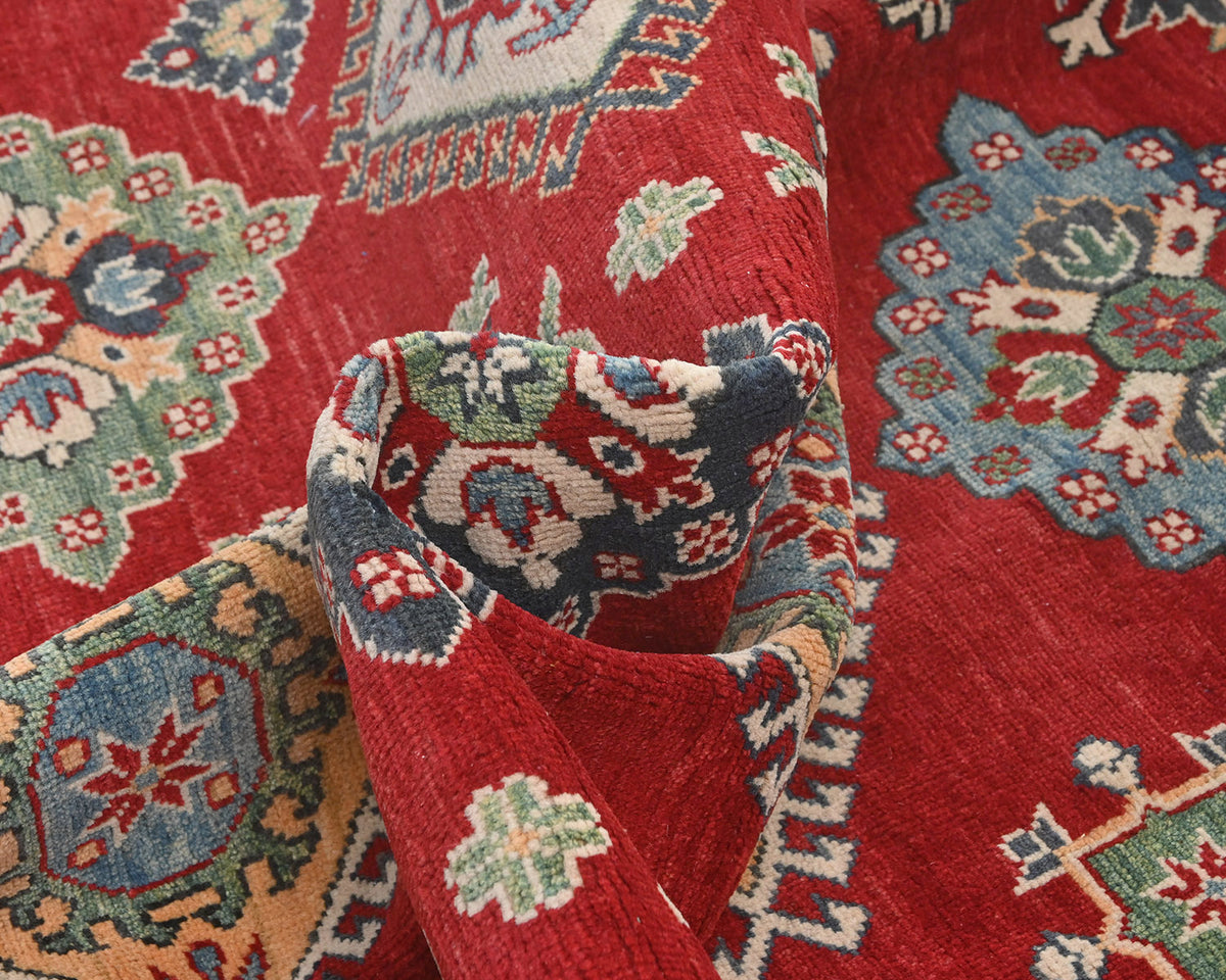Alfombra afgana Kuba roja de lana anudada a mano de 9 x 12 pulgadas