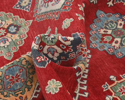 Alfombra afgana Kuba roja de lana anudada a mano de 9 x 12 pulgadas
