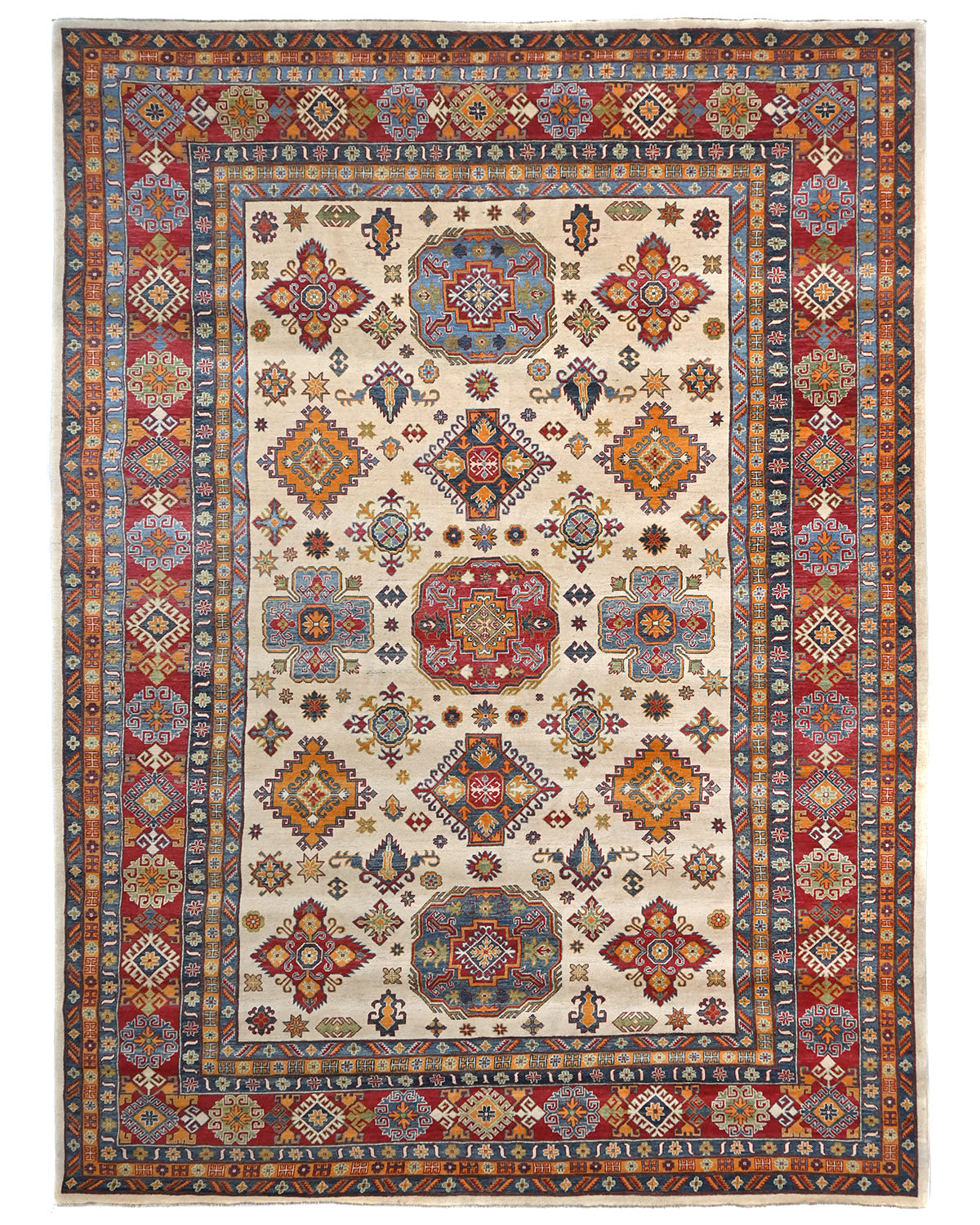 10x14 Beige Kuba Afghan Hand Knotted Wool Area Rug