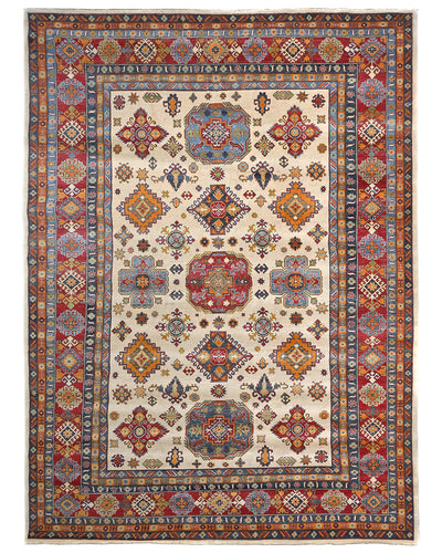 10x14 Beige Kuba Afghan Hand Knotted Wool Area Rug