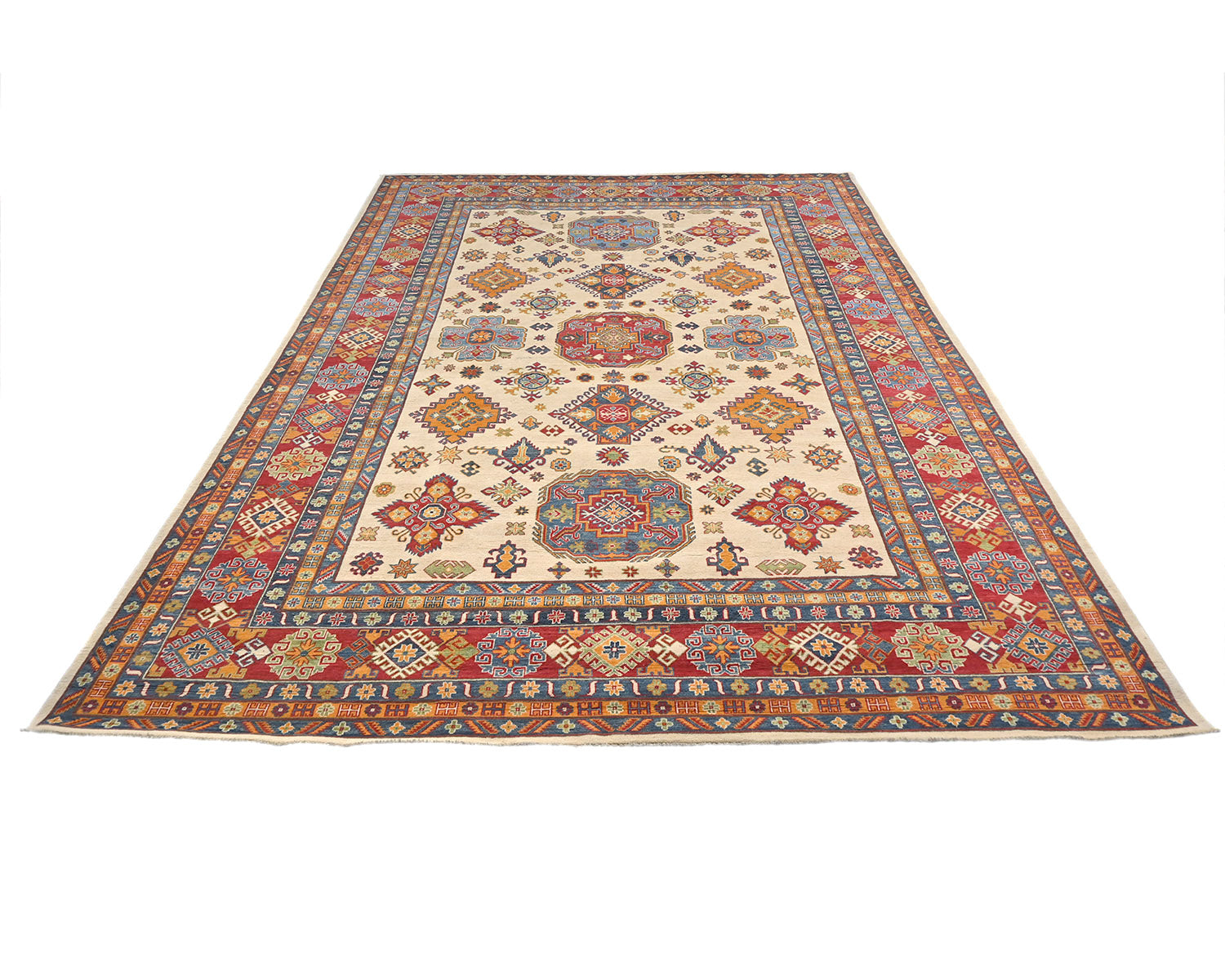 10x14 Beige Kuba Afghan Hand Knotted Wool Area Rug