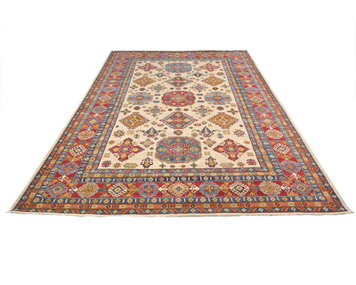10x14 Beige Kuba Afghan Hand Knotted Wool Area Rug