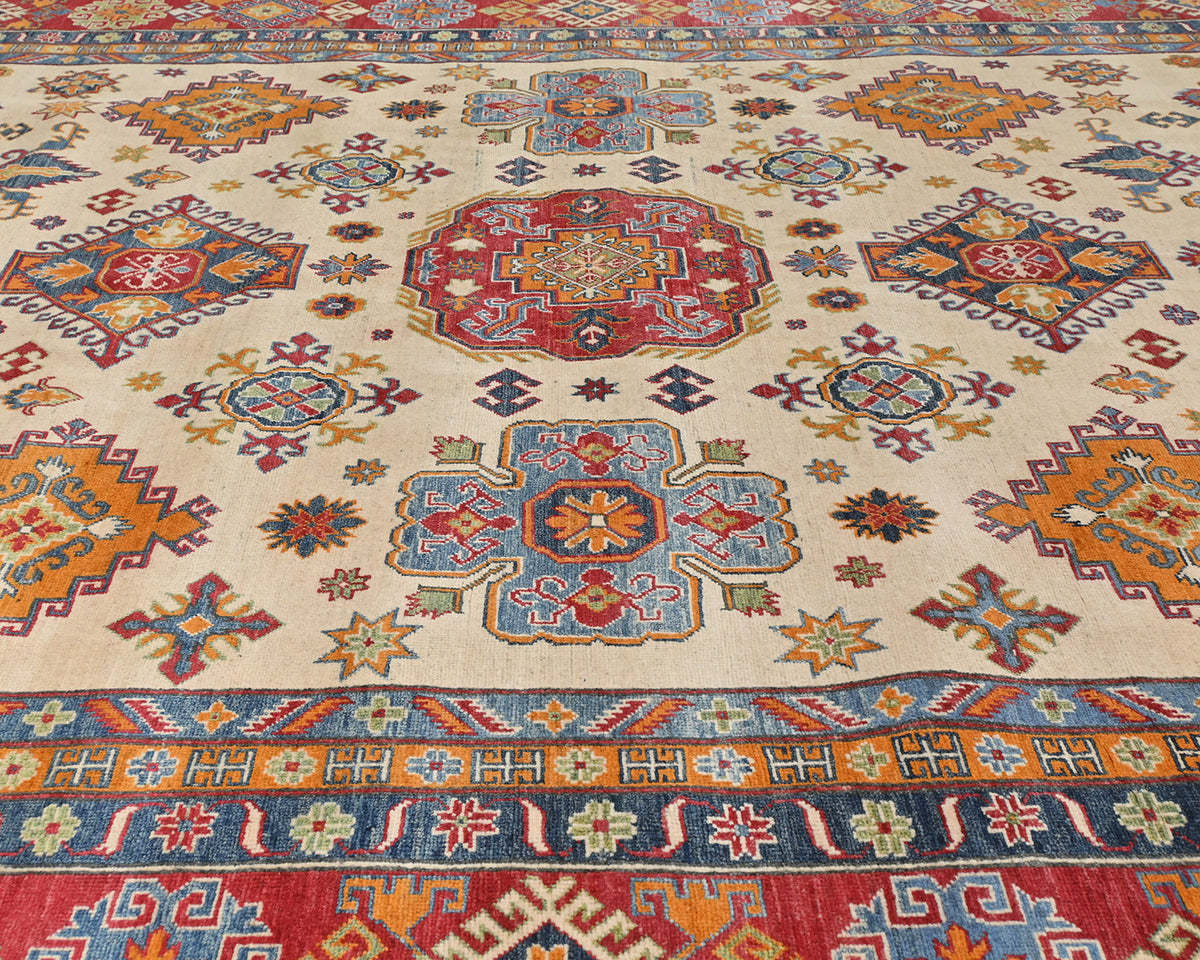 10x14 Beige Kuba Afghan Hand Knotted Wool Area Rug