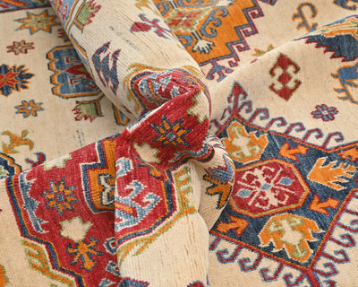 10x14 Beige Kuba Afghan Hand Knotted Wool Area Rug