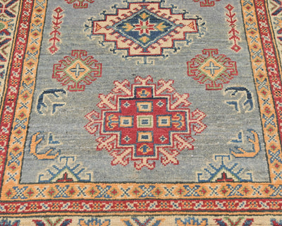 Alfombra afgana Kuba de lana anudada a mano, color gris, de 3 x 4 pulgadas