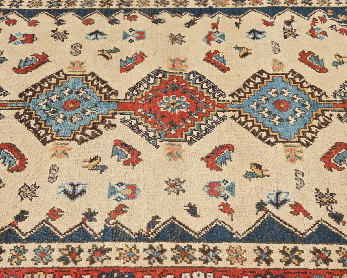 3x5 Beige Kuba Afghan Hand Knotted Wool Area Rug