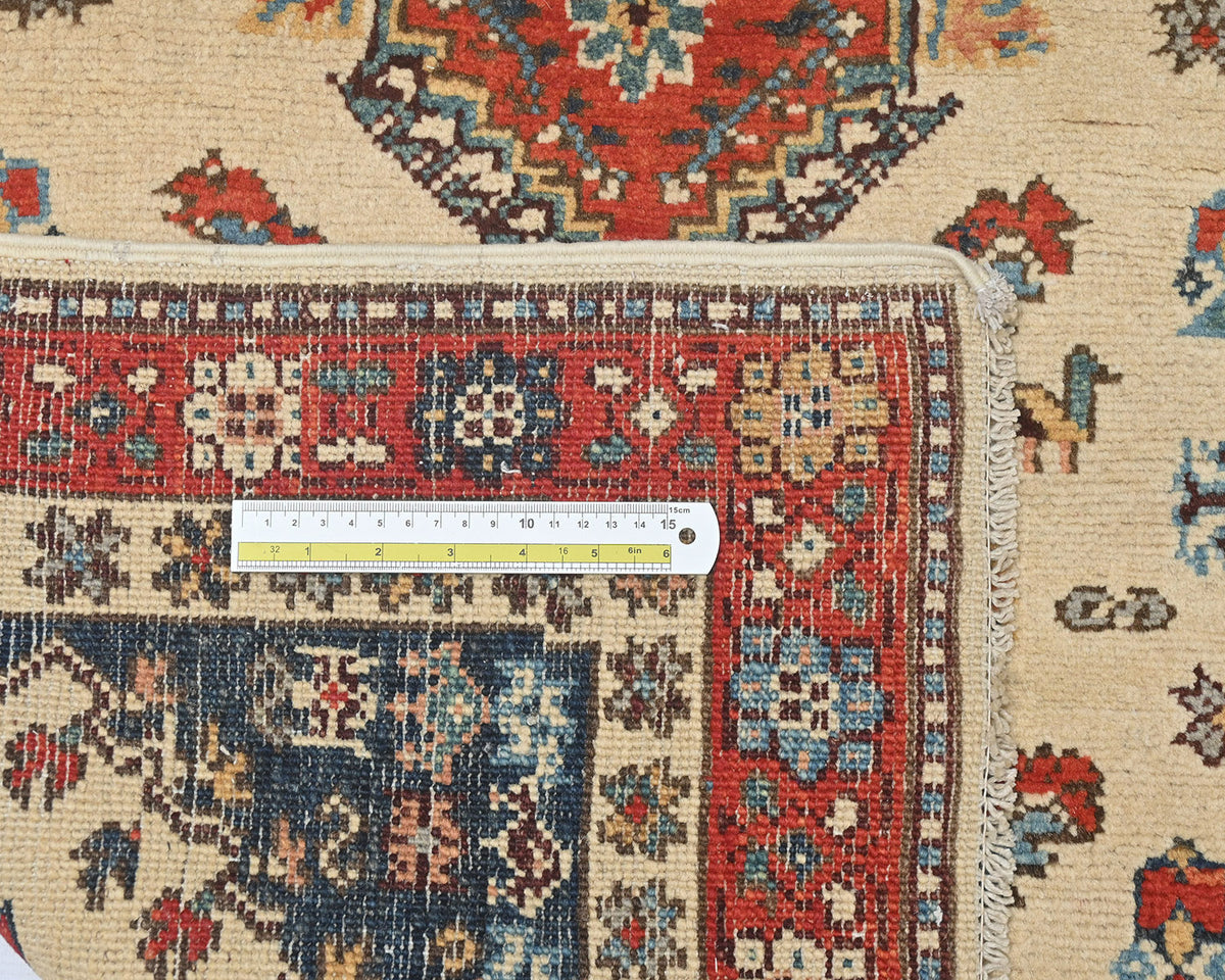 3x5 Beige Kuba Afghan Hand Knotted Wool Area Rug
