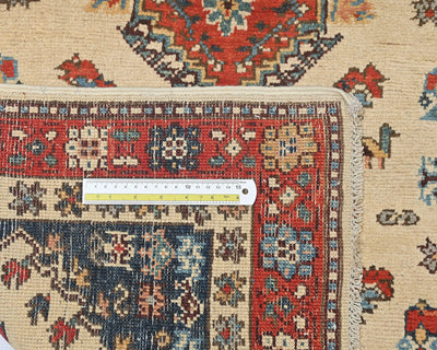 3x5 Beige Kuba Afghan Hand Knotted Wool Area Rug