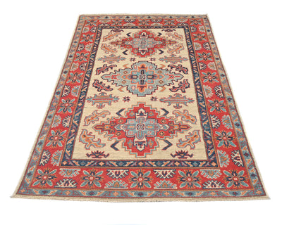 3x5 Beige Kuba Afghan Hand Knotted Wool Area Rug