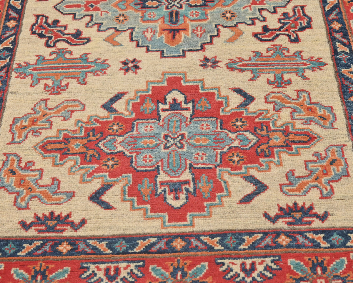 3x5 Beige Kuba Afghan Hand Knotted Wool Area Rug