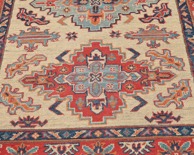 3x5 Beige Kuba Afghan Hand Knotted Wool Area Rug