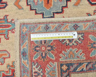3x5 Beige Kuba Afghan Hand Knotted Wool Area Rug