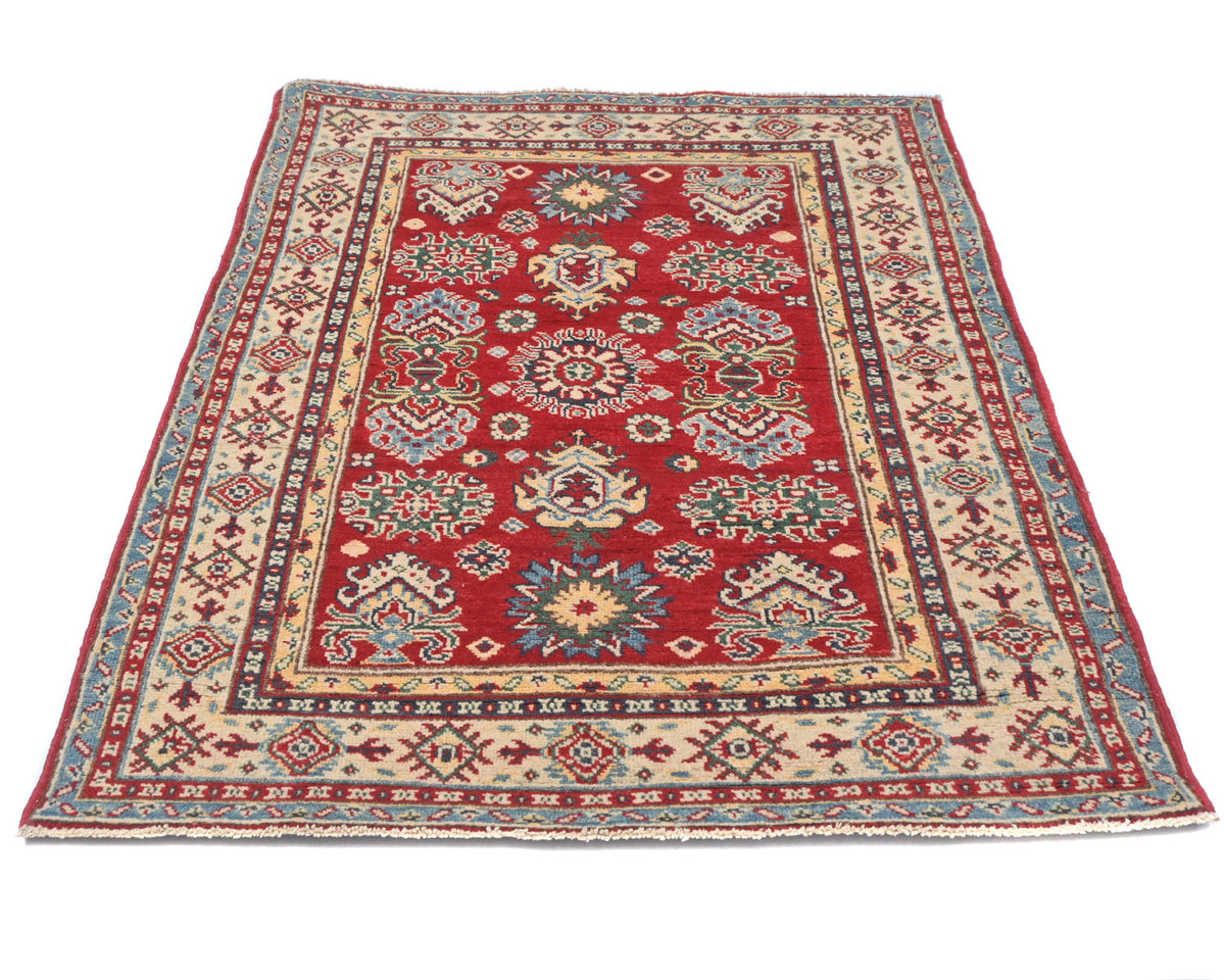 3x5 Red Kuba Afghan Hand Knotted Wool Area Rug