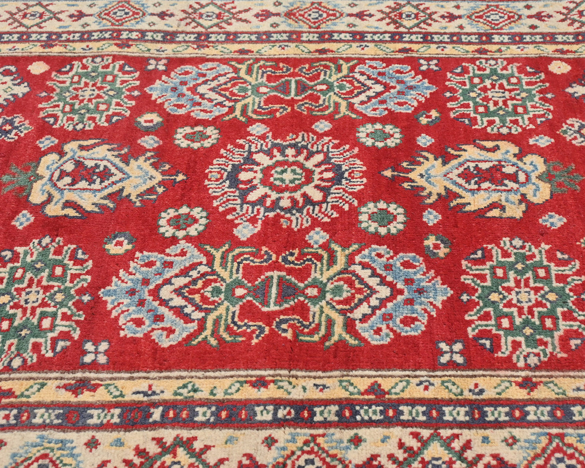 3x5 Red Kuba Afghan Hand Knotted Wool Area Rug