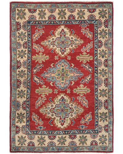 3x5 Red Kuba Afghan Hand Knotted Wool Area Rug