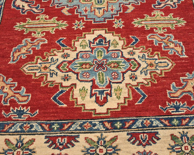 3x5 Red Kuba Afghan Hand Knotted Wool Area Rug