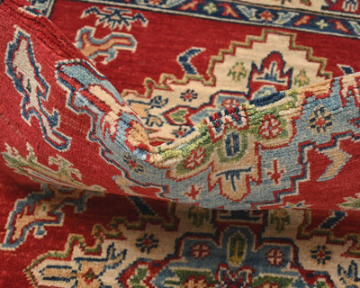 3x5 Red Kuba Afghan Hand Knotted Wool Area Rug