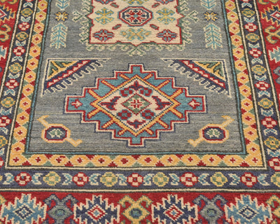 Alfombra afgana Kuba de lana anudada a mano, color gris, de 3 x 5 pulgadas
