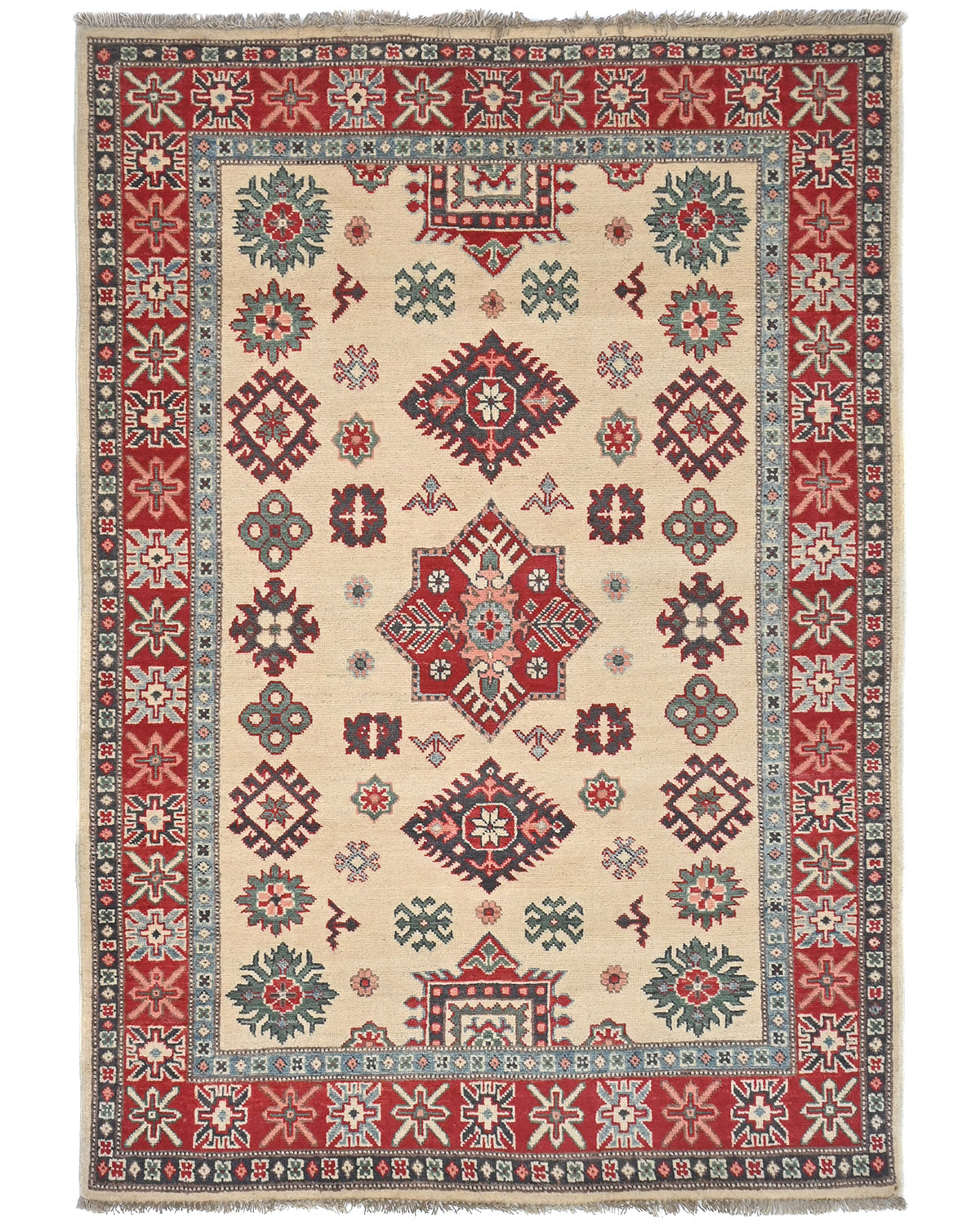4x6 Beige Kuba Afghan Hand Knotted Wool Area Rug