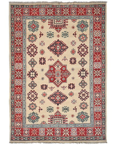 Alfombra afgana Kuba beige de lana anudada a mano de 4x6