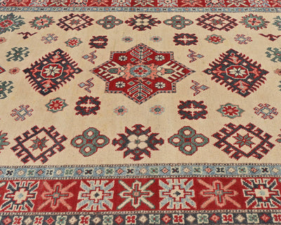 Alfombra afgana Kuba beige de lana anudada a mano de 4x6