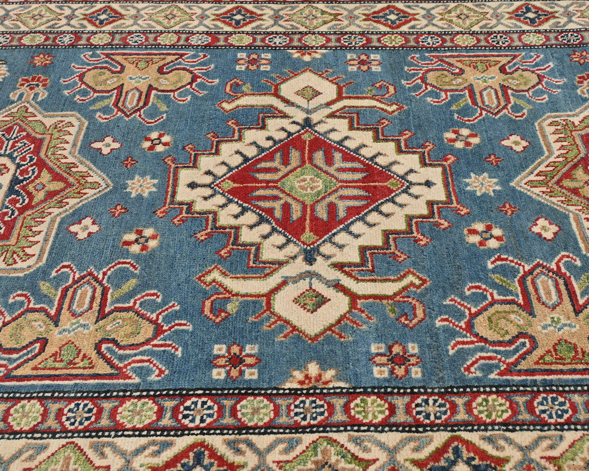4x6 Blue Kuba Afghan Hand Knotted Wool Area Rug