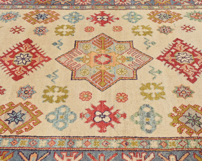 4x6 Beige Kuba Afghan Hand Knotted Wool Area Rug