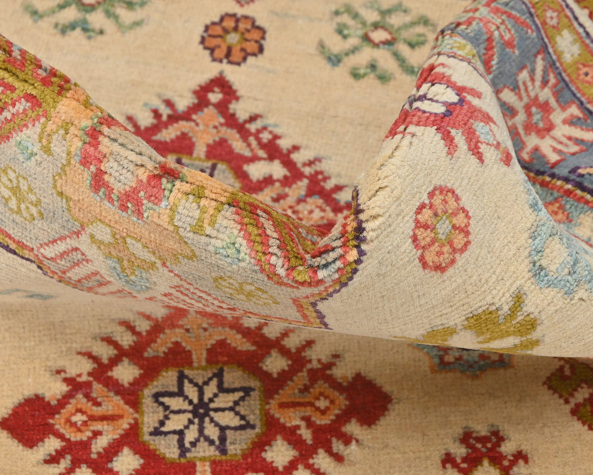 4x6 Beige Kuba Afghan Hand Knotted Wool Area Rug