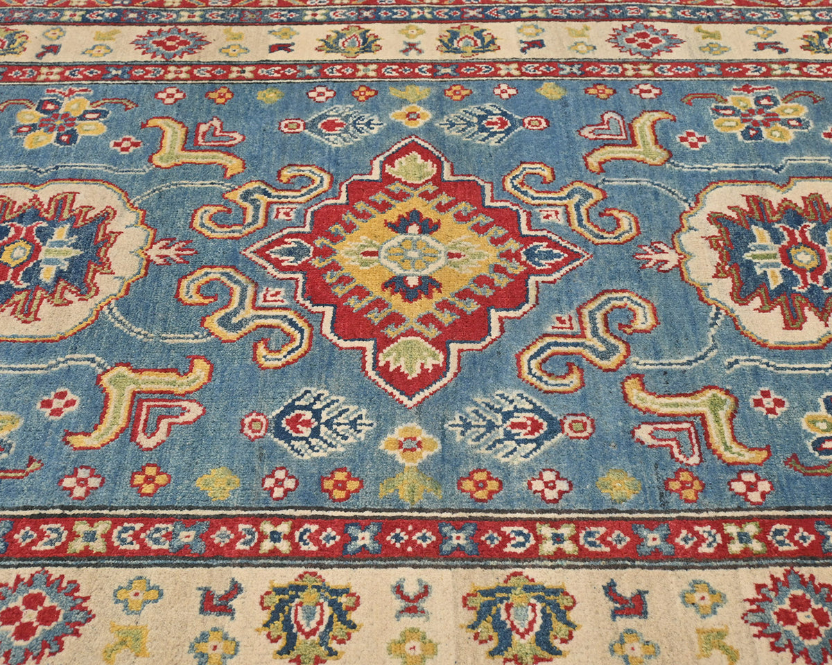 4x6 Blue Kuba Afghan Hand Knotted Wool Area Rug