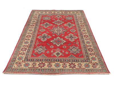 4x6 Red Kuba Afghan Hand Knotted Wool Area Rug