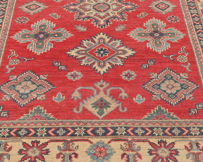 4x6 Red Kuba Afghan Hand Knotted Wool Area Rug