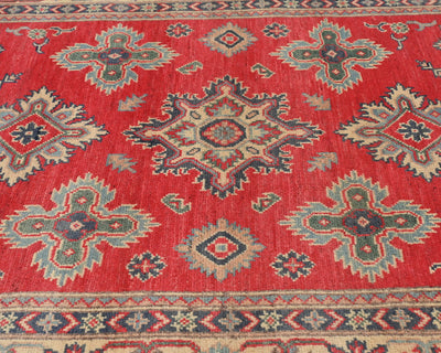 4x6 Red Kuba Afghan Hand Knotted Wool Area Rug