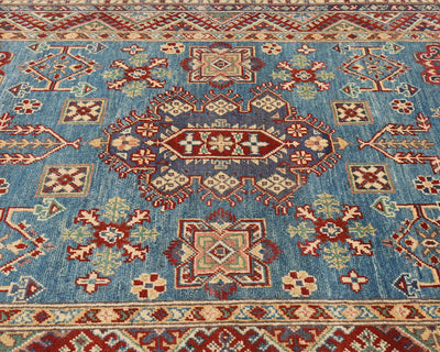 4x6 Blue Kuba Afghan Hand Knotted Wool Area Rug