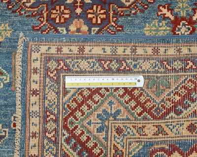 4x6 Blue Kuba Afghan Hand Knotted Wool Area Rug
