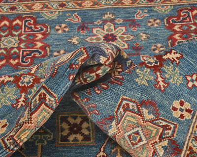 4x6 Blue Kuba Afghan Hand Knotted Wool Area Rug