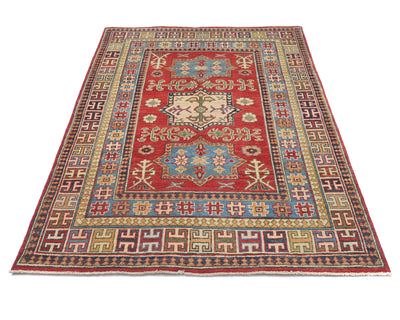 Alfombra afgana Kuba roja de lana anudada a mano de 4x6